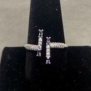 Bomb Party Ring Dark Amethyst CZ rhodium plated RBP5775 sz 11